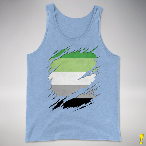 Aromantic Pride Flag Ripped Reveal Premium Tank Top - Blue Triblend